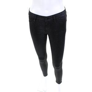 Paige Black Label Womens Metallic Low-Rise Skinny Leg Ankle Jeans Black Size 25